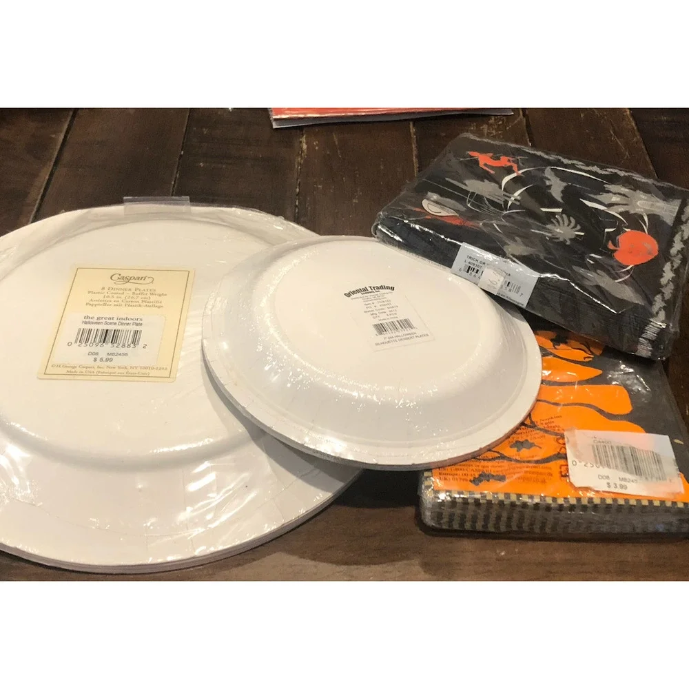 NWT HALLOWEEN PARTY Bundle Plate Dessert Plate Napkins Witch FolkArt Silhouettes